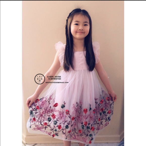 3/4T Pink Floral Embroidered Tulle Boutique Dress - Picture 6 of 6